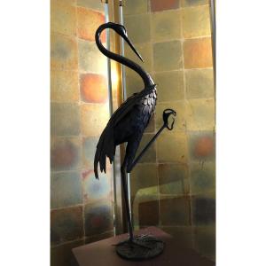 Wrought Iron Stork Sculpture Early 20th Century