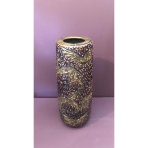 Jean Mayodon Scroll Vase With Animal Design