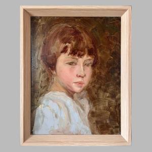 Portrait Of A Little Girl, Oil On Cardboard, Circa 1930s