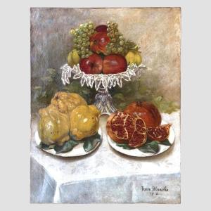 Three Bowls Of Fruit, Oil On Canvas Signed Rose Blanche, And Dated 1912