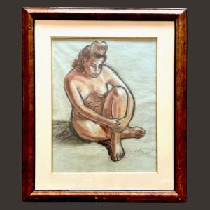 Seated Nude, Red Chalk And Charcoal On Paper