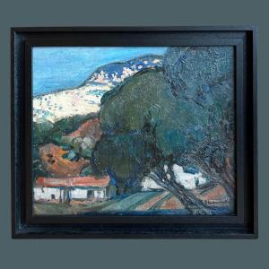 Hamlet Down A Mountain, Oil On Panel Signed André Thomas Rouault