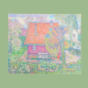 Spring In The Garden, Oil On Canvas By Oleg Mikhailov, Tangy Urban Landscape