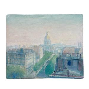 View Of The Invalides In Paris, Oil On Panel Signed H. Pinguenet (1889–1972)