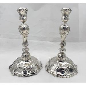 Pair Of Silver Torso Candlesticks (torches), Lambertus Van Gemert, Antwerp 1762
