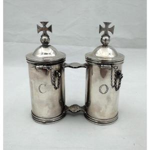 Silver Holy Oil Ampoules By Jan Pieter Antoon Verschuylen, Antwerp 1831 - 1868