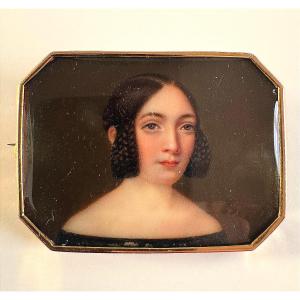 19th-century Brooch With A Miniature Portrait Of A Young Woman