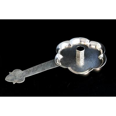 Liege - Belgium, Neo-gothique Chamber Stick In Silver,