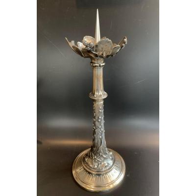 Unusual Silver Plated pricket Candlestick - maison Christofle Paris, In Art Nouvou Style