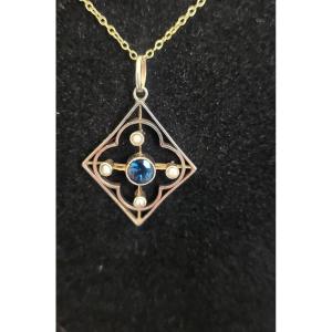 Belle Epoque Pendant/edwardian Pendant/necklace 9ct Gold With Sapphire