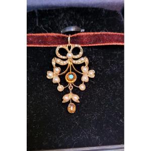 Belle Epoque/art Nouveau Pendant In Gold And Citrines And Pearls.