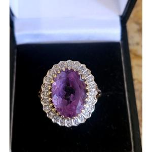 Vintage “cocktail” Ring – Amethyst (7ct)diamonds Set In Gold