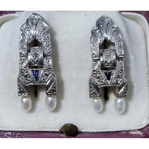 Art Deco 18ct White Gold Earrings 