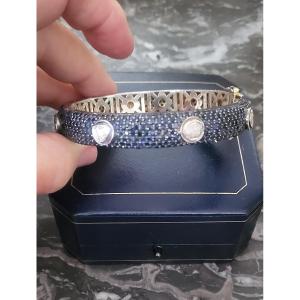 Vintage Bracelet Set With Blue Sapphires And Diamonds In Silver