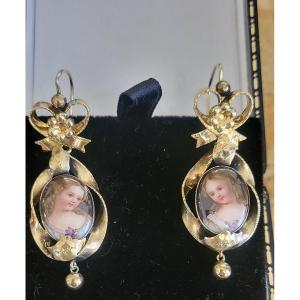 Napoleon 111 14ct Gold Earrings And Enamel Earrings