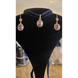 Earrings And Pendant In Gilded Silver Set With Rubies