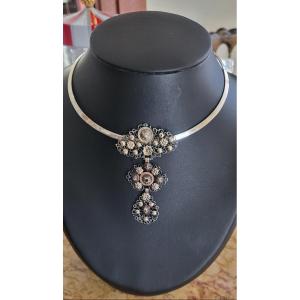 Antique Butterfly Cross In Silver, Vermeil Set With Diamonds.