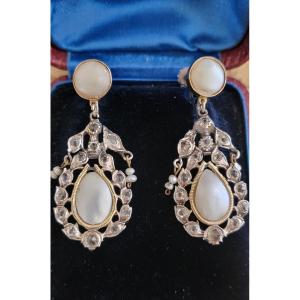 Empire-consulate Silver/gold/white Topaz And Natural Pearl Earrings 