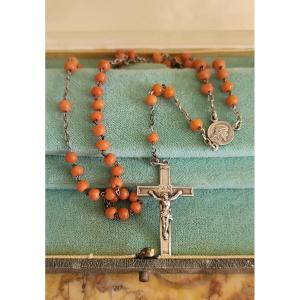 Antique Silver Rosary With Coral
