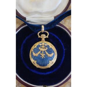 Napoleon 111 Pendant/pocket Watch In 18k Gold With Enamel