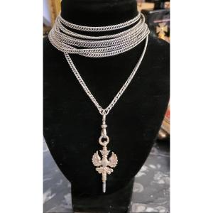 Napoleon 111 - Pendant Silver Watch Chain And Key 