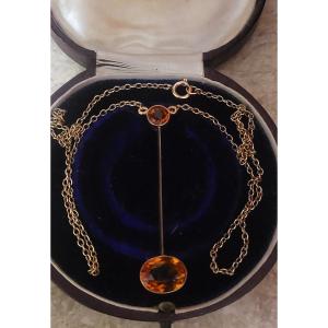 Art Deco Gold Necklace Set With Citrines