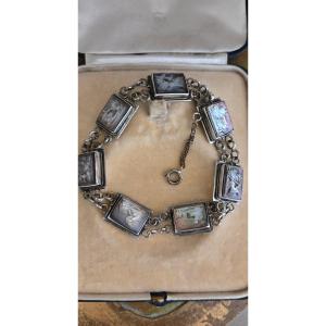 Italian Art Deco Bracelet With Cameos Set In Silver