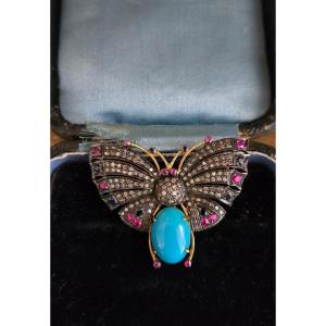 Vintage Butterfly Brooch Set With Precious Stones