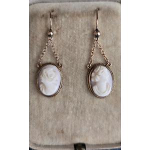 Antique Earrings, Set With Cameos In Gold