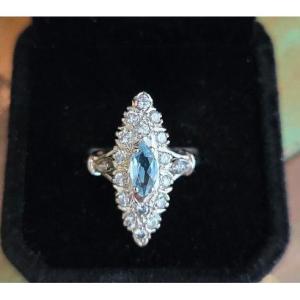 Acquamarine And Diamond Ring In 18ct White Gold