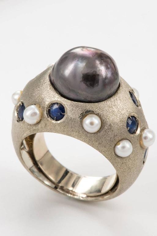 Anello in oro bianco e perla nera-photo-2