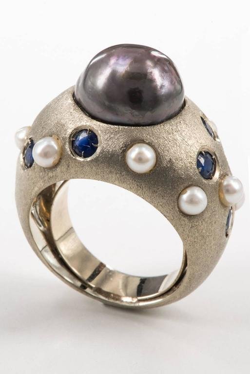 Anello in oro bianco e perla nera-photo-1