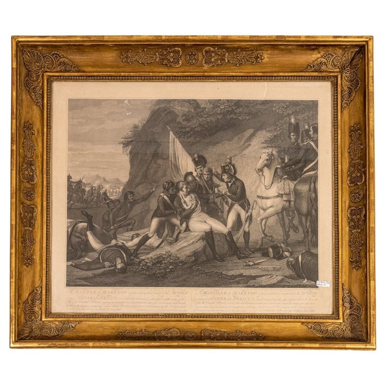 Antica stampa incorniciata della battaglia di Marengo.