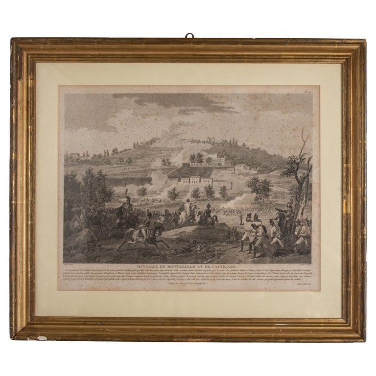 Antica incisione napoleonica in cornice di fine XIX secolo, con descrizione completa.