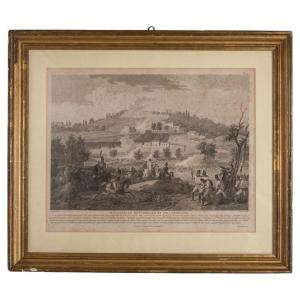 Antica incisione napoleonica in cornice di fine XIX secolo, con descrizione completa.