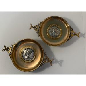 Pair Of Flat Bowls, 19th Century - F. Barbedienne Foundry 