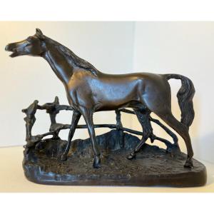 Pierre-jules Mene - Horse At The Gate - Bronze Sculpture 