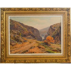 Table XIX Landscape Oil On Canvas By Henri Besine