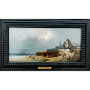 Table XIX Marine Oil On Panel By Charles Euphrasie Kuwasseg