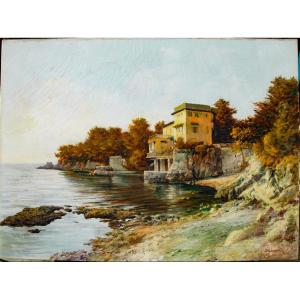 Painting XIX Hst Seaside Landscape Signed Filippini