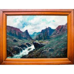 Table XIX Mountain Landscape Torrent Signed Godchaux