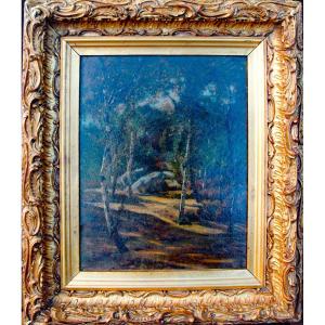 Paintings End Of XIX Oil On Strong Cardboard Landscape Of Undergrowth Of Fontainebleau 