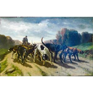 Table XIX Hst Hunting Dog Signed Engler And Dated 1873