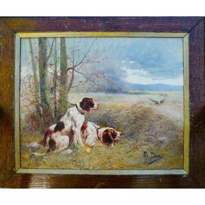 Painting XIX Hst Hunting Scene Signed Eugène Petit