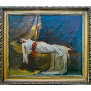 Painting XIX Hst Extended Woman Signed Brun