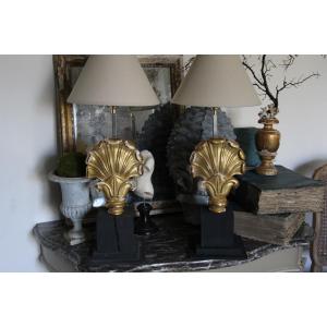 Pair Of Gilded Wooden Palmette Lamps