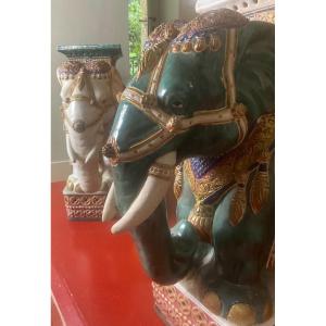 Early 20th Century, Vietnam: Pair Of Elephants Forming Harnesses.