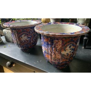 19th Century: A Pair Of Imari Decorated Plant Pots