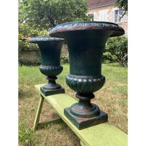 Pair Of Cast Iron Medici Vases