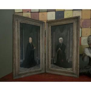 Diptych In The Style Of Memling Depicting Two Donors 